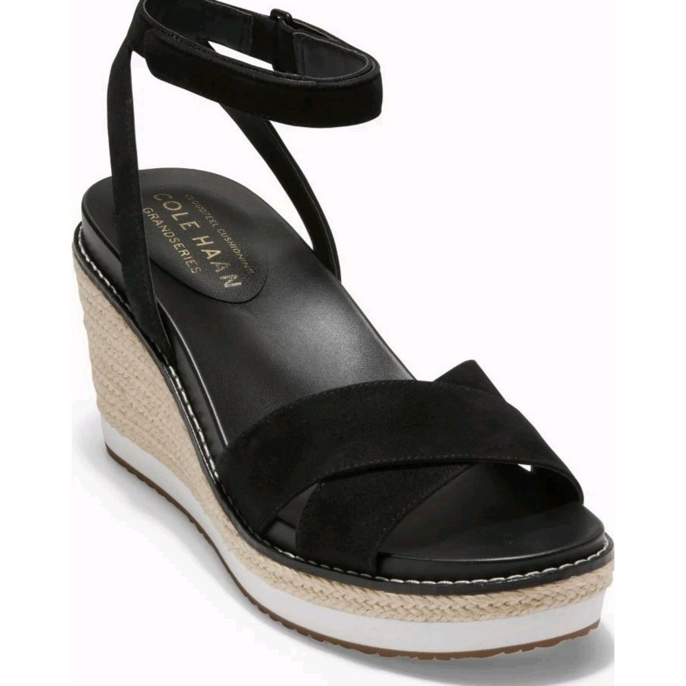 Cole Haan Cloudfeel Grandseries Black Suede Espadrille Wedge Sandals Womens 8.5 - Picture 2 of 8